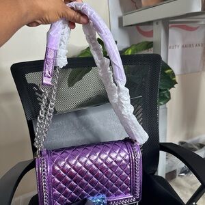 Purple Quilted Chain Shoulder Bag